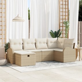 Conjunto de Sofá de Jardim com 6 Peças e Almofadas Beiges em Rattan Si