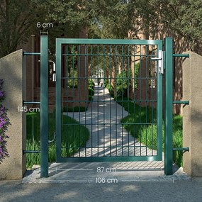 Portão de jardim em aço galvanizado, porta de jardim, portão de vedação 106 x 6 x 145 cm Verde