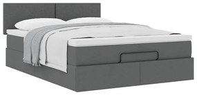 Cama otomana com colchão 140x200 cm tecido cinzento escuro