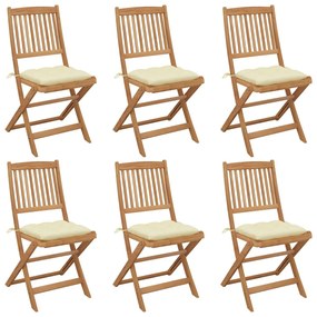 vidaXL Cadeiras de jardim dobráveis c/ almofadões 6 pcs acácia maciça