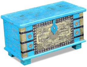 Arca de arrumos madeira de mangueira 80x40x45 cm, azul
