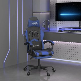 Cadeira gaming giratória c/ apoio pés couro artif. preto/azul