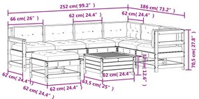 8 pcs conjunto lounge de jardim c/ almofadões pinho impregnado
