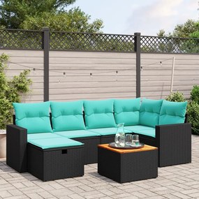vidaXL 7 pcs conjunto de sofás p/ jardim c/ almofadões vime PE preto