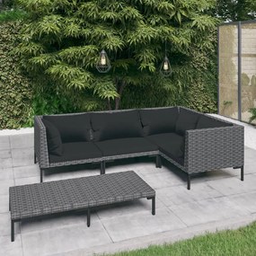 vidaXL 5 pcs conj. lounge jardim c/ almofadões vime PE cinzento-escuro