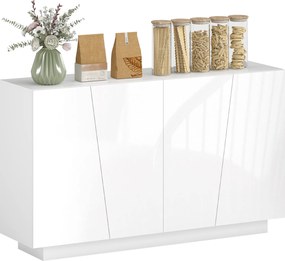 Aparador sala 150 x 40 x 88 cm com portas e prateleira ajustável, branco brilhante