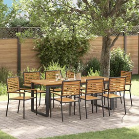vidaXL Conjunto de Jantar de Jardim 9 Peças Rattan Preto e Acácia