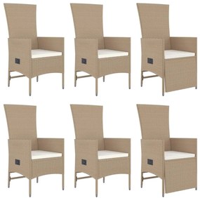 7 pcs conjunto de jantar p/ jardim com almofadões vime PE bege