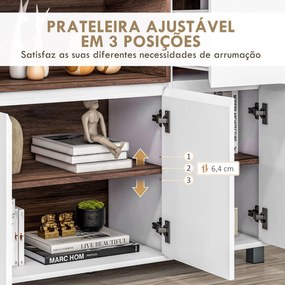 Aparador Moderno com Gaveta 3 Portas Prateleira de Armazenamento e Prateleira Ajustável 105x39x83 cm Branco e Nogueira