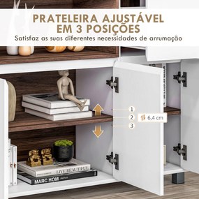 Aparador Moderno com Gaveta 3 Portas Prateleira de Armazenamento e Prateleira Ajustável 105x39x83 cm Branco e Nogueira