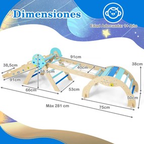 Conjunto Triângulo para escalada Bebés 8 em 1 Montessori de escalada em madeira com tema de astronauta Azul