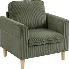 HOMCOM Poltrona de sala em veludo cotelê, poltrona 1 lugar estofada com assento largo e almofada com molas, 83x74x87cm, Verde | Aosom Portugal