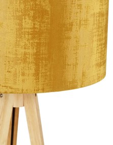 Candeeiro de pé madeira abajur dourado 50 cm - TRIPOD Classic Moderno