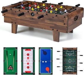 Mesa de jogos 4 em 1 81 x 43 x 30,5 cm com matraquilhos, bilhar, pingue-pongue e hóquei para crianças Café