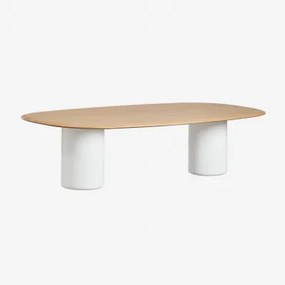 Mesa De Jantar Oval Em Mdf E Cimento Lysander Castanho Roble & 270 X 110 Cm & Branco Brilhante - Sklum