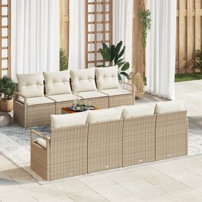 Conjunto de Sofás para Jardim vidaXL 9 Peças com Almofadas Bege em Rattan Poliéster Acácia