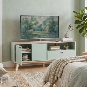 Móvel para televisão de 120 L x 35 P x 50 A cm, adequado para televisores até 36 polegadas, com 2 portas, uma gaveta e um compartimento aberto, verde