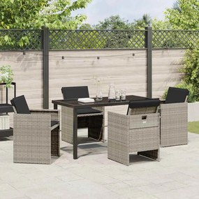 Conjunto de Jantar de Jardim com 5 peças e almofadas cinza claro em po