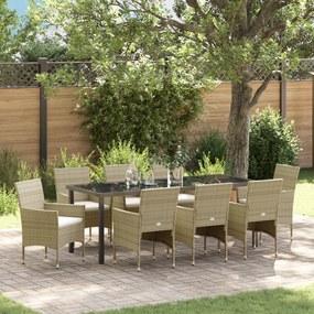 Conjunto de Jantar de Jardim 9 Peças Bege Rattan Poliéster