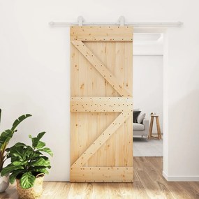 Porta de correr com ferragens 85x210 cm madeira de pinho maciça