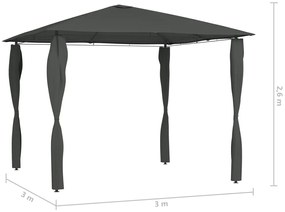 Gazebo 3x3x2,6 m com capas para postes 160 g/m² antracite