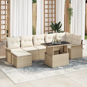 vidaXL Conjunto de Sofá de Jardim de 8 Peças com Almofadas Bege em Rattan PE