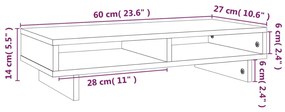 Suporte para monitor 60x27x14 cm madeira de pinho maciça branco