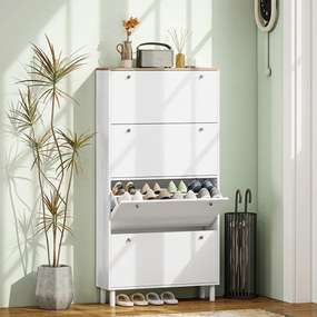 Sapateira para 32 Pares, 80 x 23,5 x 157 cm, 4 Gavetas Basculantes, Branco e Carvalho
