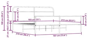 Estrutura de cama sem colchão 183x213cm metal carvalho fumado