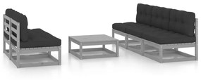 vidaXL 6 pcs conjunto lounge de jardim c/ almofadões pinho maciço
