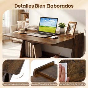Secretária para Computador Dobrável com Rodas, 78,5 x 57,5 x 80 cm, Ala Lateral Dobrável, Castanho