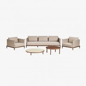 Conjunto De Jardim Com Sofá De 3 Lugares, 2 Poltronas E 2 Mesas De Centro Redondas Em Madeira De Acácia Olivia Castanho-acácia Escuro & Beige Semoline
