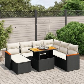 vidaXL 8 pcs conjunto sofás de jardim com almofadões vime PE preto