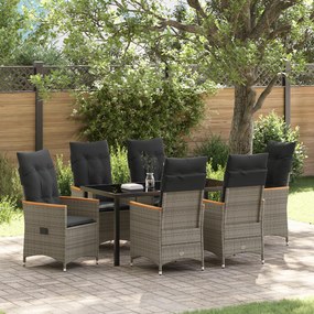 vidaXL Conjunto de Jantar de Jardim de 7 Peças com Almofadas Cinza Vime Poliéster