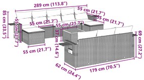 11 pcs conjunto sofás de jardim c/ almofadões vime PE preto
