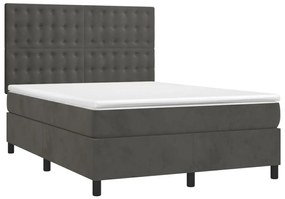 Cama box spring c/ colchão/LED 140x200cm veludo cinzento-escuro