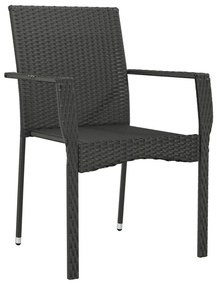 Cadeiras de jardim com almofadões 4 pcs vime PE preto