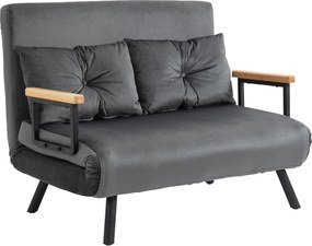 HOMCOM Sofá Cama 2 Lugares Convertível em Cama de 2 Lugares Dobrável com Encosto Ajustável em 5Níveis e 2 Almofadas 102x73x81cm Cinza | Aosom Portugal