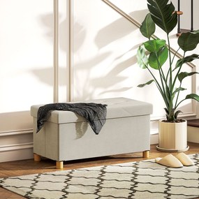 Banco de Armazenamento Dobrável Capacidade de 67 L Estofado em Veludo Carga 120 kg 76x38x38 cm Creme