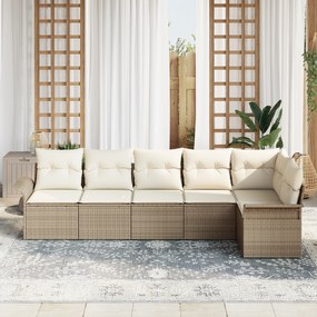 Conjunto de Sofá Jardim com 6 Peças com Almofadas Bege Rattan Poliéste