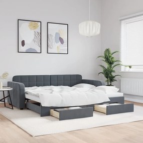 vidaXL Sofá-cama c/ gavetão e gavetas 90x190 cm veludo cinzento-escuro