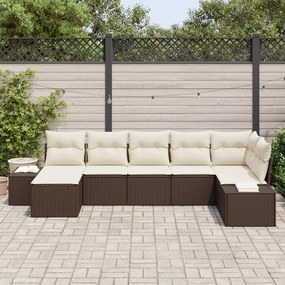 Conjunto de Sofá de 7 Peças para Jardim com Almofadas Castanho Vime Si