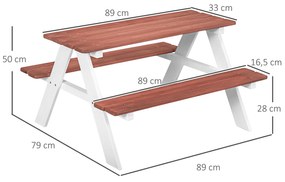 Outsunny Conjunto de Mesa e 2 Bancos Infantil de Madeira Mesa de Pique