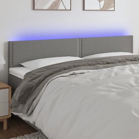 Cabeceira de cama c/luzes LED tecido 180x5x78/88cm cinza-escuro
