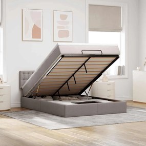 vidaXL Cama Otomana com Colchão &amp; LEDs Taupe 140x200 cm Tecido
