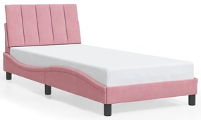 Estrutura de cama c/ luzes LED 90x200 cm veludo rosa
