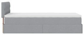 Cama Otomana com colchão &amp; LEDs 90x200 cm tecido cinzento claro