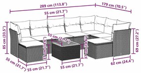 10 pcs conjunto sofás de jardim c/ almofadões vime PE preto