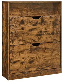 Sapateira VASAGLE com 2 portas basculantes, sapateira de 3 níveis, com 1 compartimento aberto, divisória ajustável e removível, para 11 a 16 pares de sapatos, para entrada estreita, 24 x 80 x 102 cm, marrom rústico LBC048B01