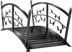 Outsunny Ponte de Jardim Metálica 1,2 m Ponte Decorativa para Lagos com Corrimãos de Segurança e Design de Folhas Preto | Aosom Portugal
